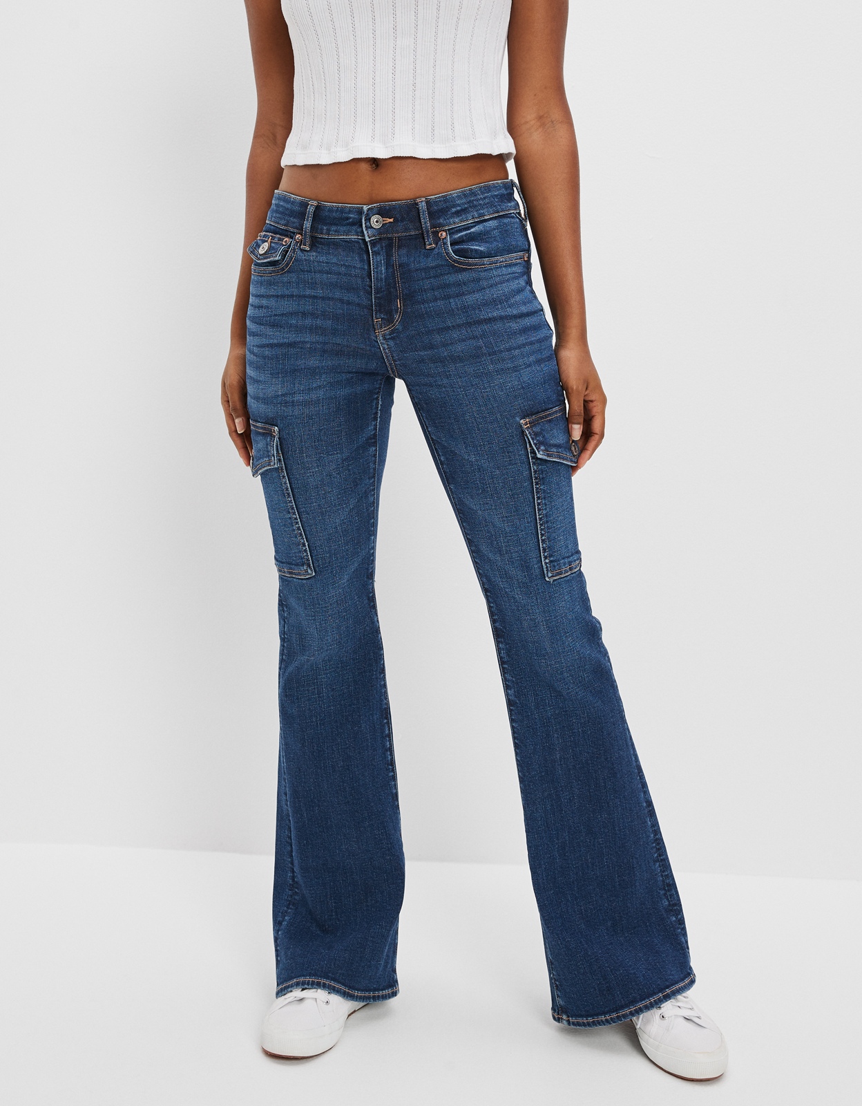 Shop AE Stretch Low-Rise Flare Jean online