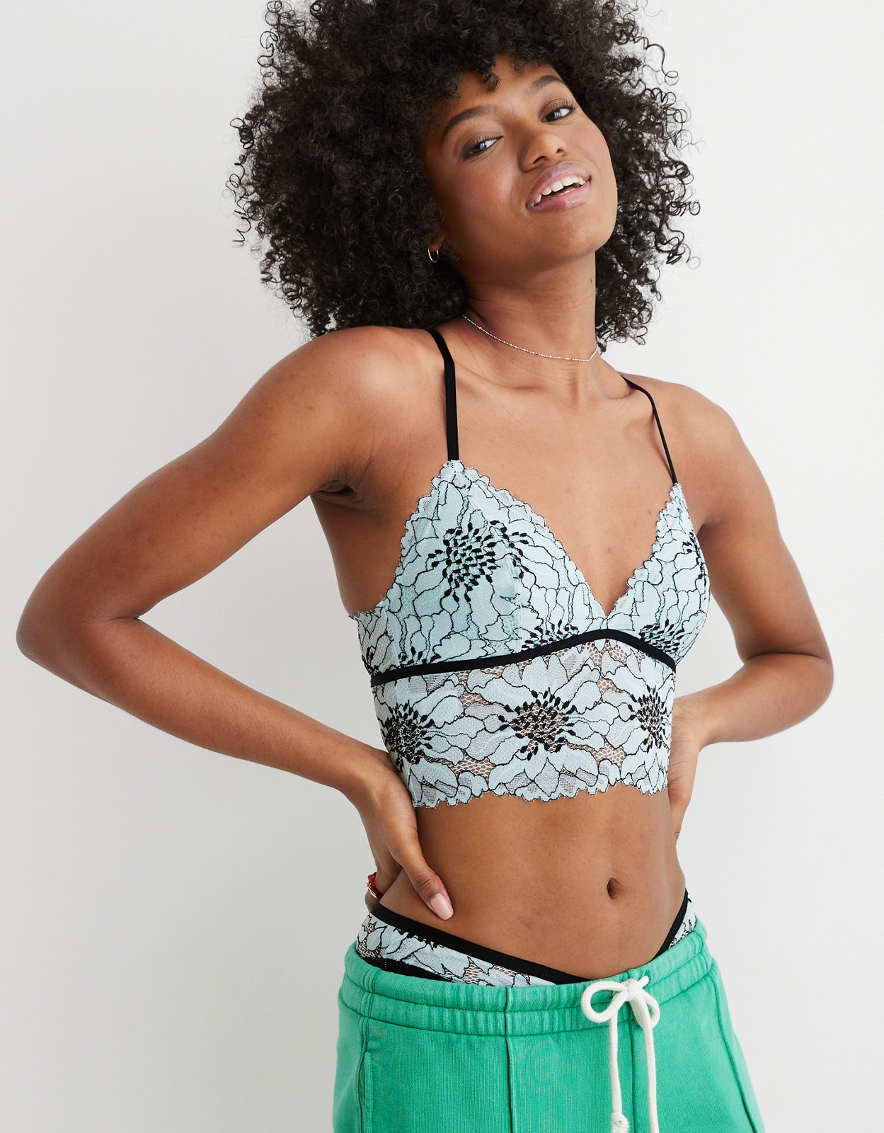 Shop Aerie Midnight Lace Padded Longline Bralette online